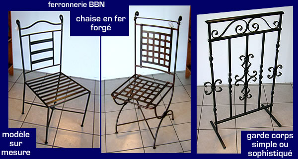 ferronnerie sur mesure: chaise, garde-coprs en fer forgé ou inox